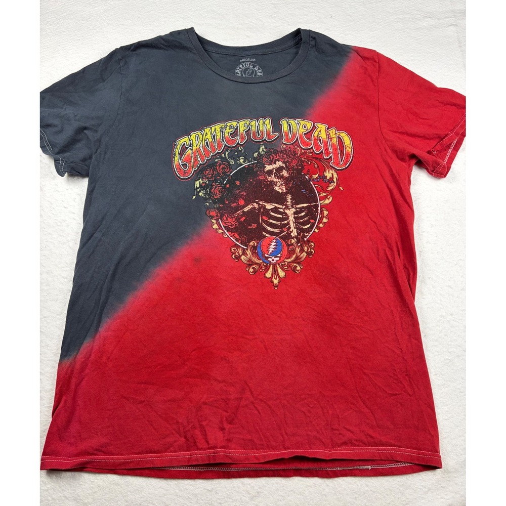Grateful Dead Bertha Skeleton Rose Red Grey Split Dye Graphic T-Shirt Mens M